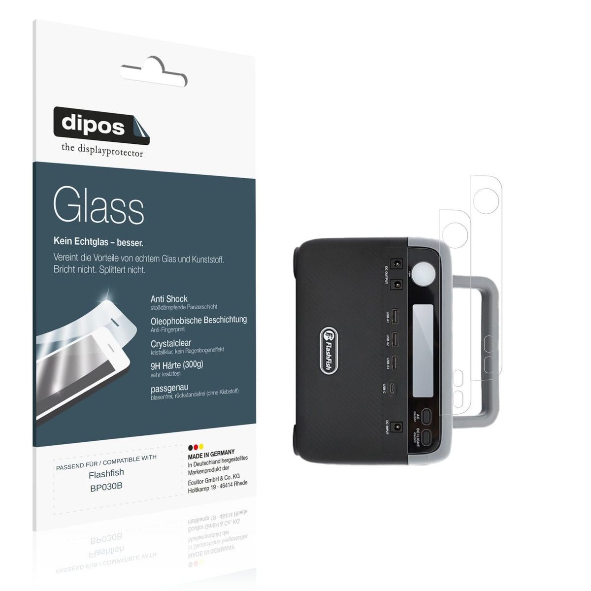 Klare Displayschutzfolie von dipos passend für Flashfish BP030B, 9H kratzfest und blasenfrei montiert