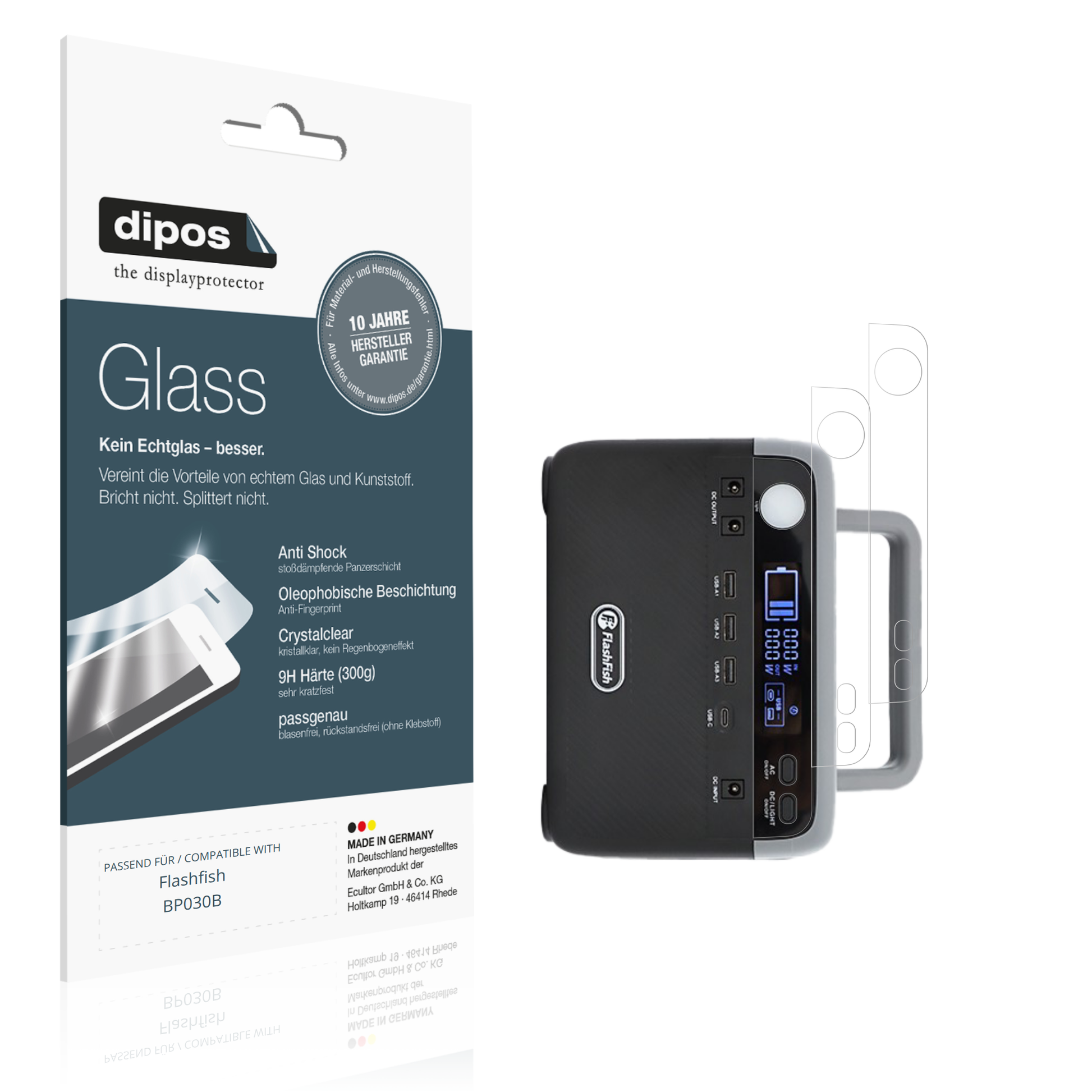 Klare Displayschutzfolie von dipos passend für Flashfish BP030B, 9H kratzfest und blasenfrei montiert