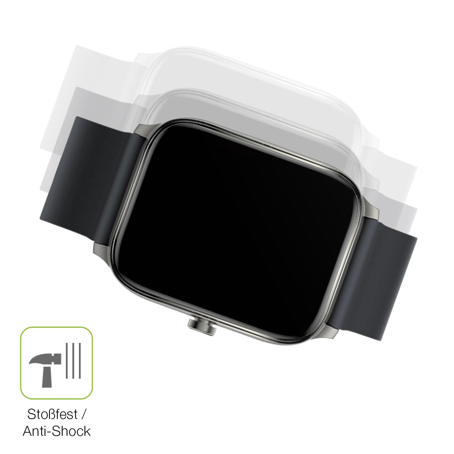 Schutz gegen Kratzer auf dem Haylou GST Smartwatch Glas durch Schlüssel, Stöße gegen die Tischkante oder Stürze