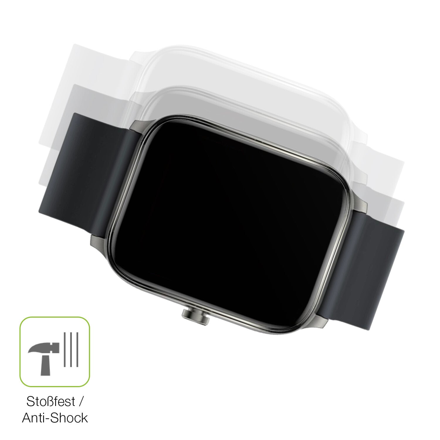 Schutz gegen Kratzer auf dem Haylou GST Smartwatch Glas durch Schlüssel, Stöße gegen die Tischkante oder Stürze