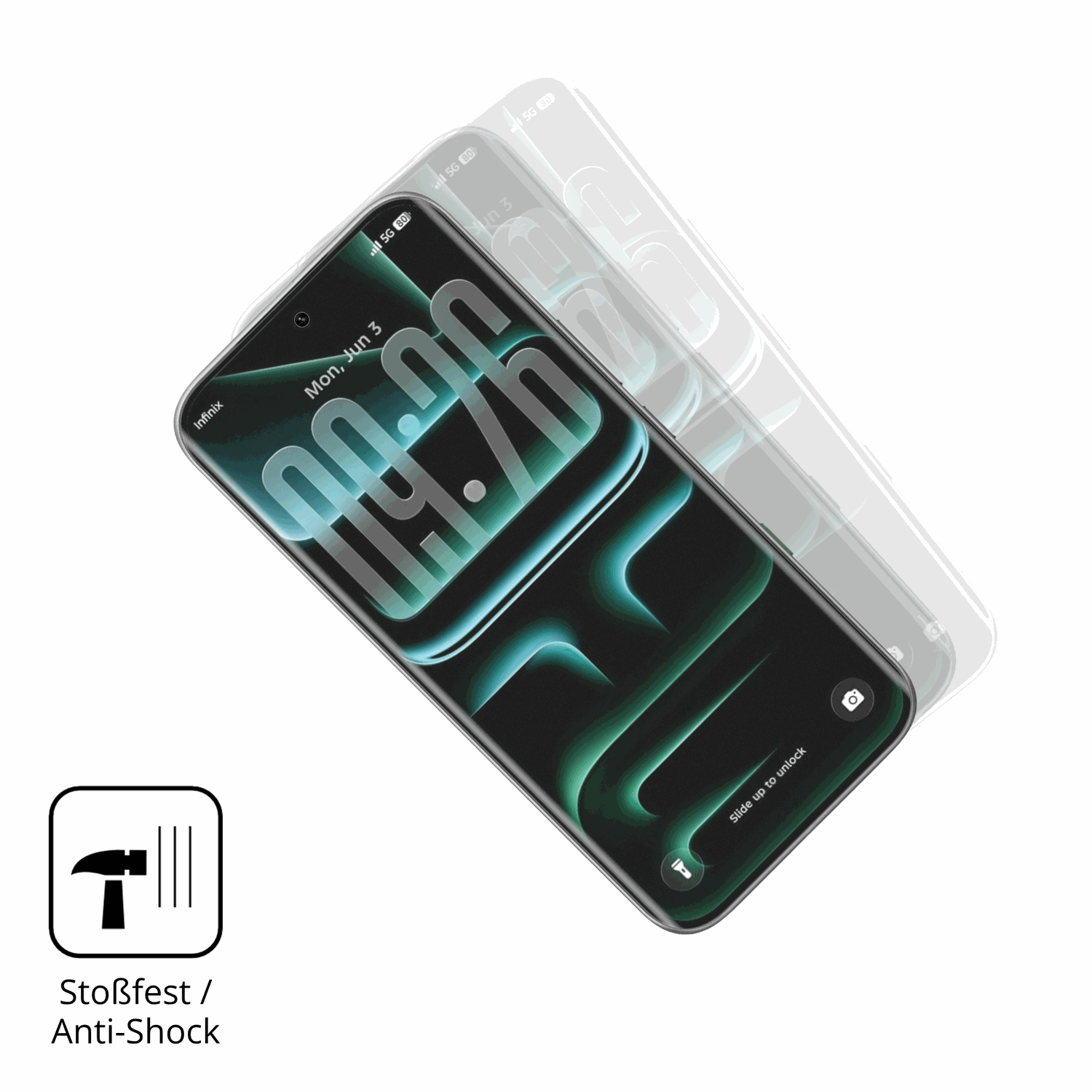 Schutz gegen Kratzer auf dem Infinix Note Edge Glas durch Schl�ssel, St��e gegen die Tischkante oder St�rze