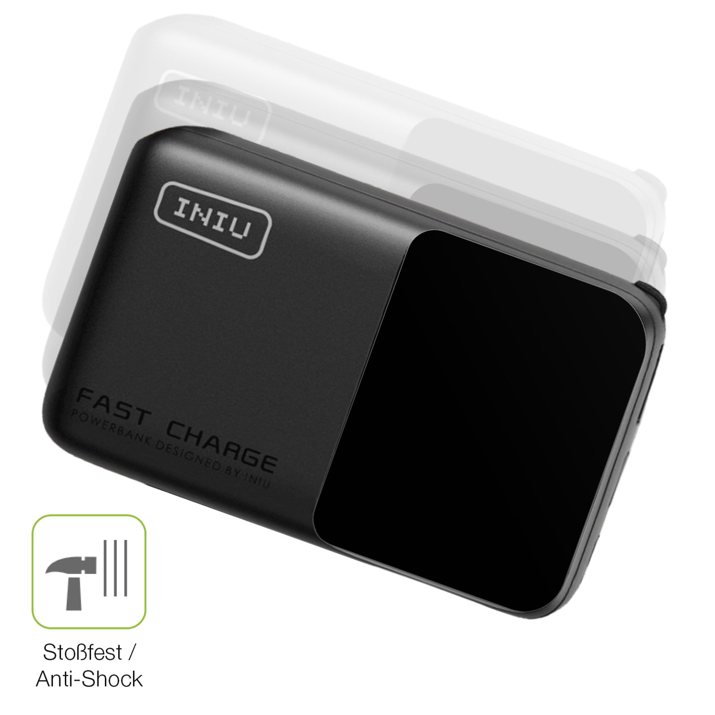 Schutz gegen Kratzer auf dem INIU Carry P50-E1 Glas durch Schlüssel, Stöße gegen die Tischkante oder Stürze