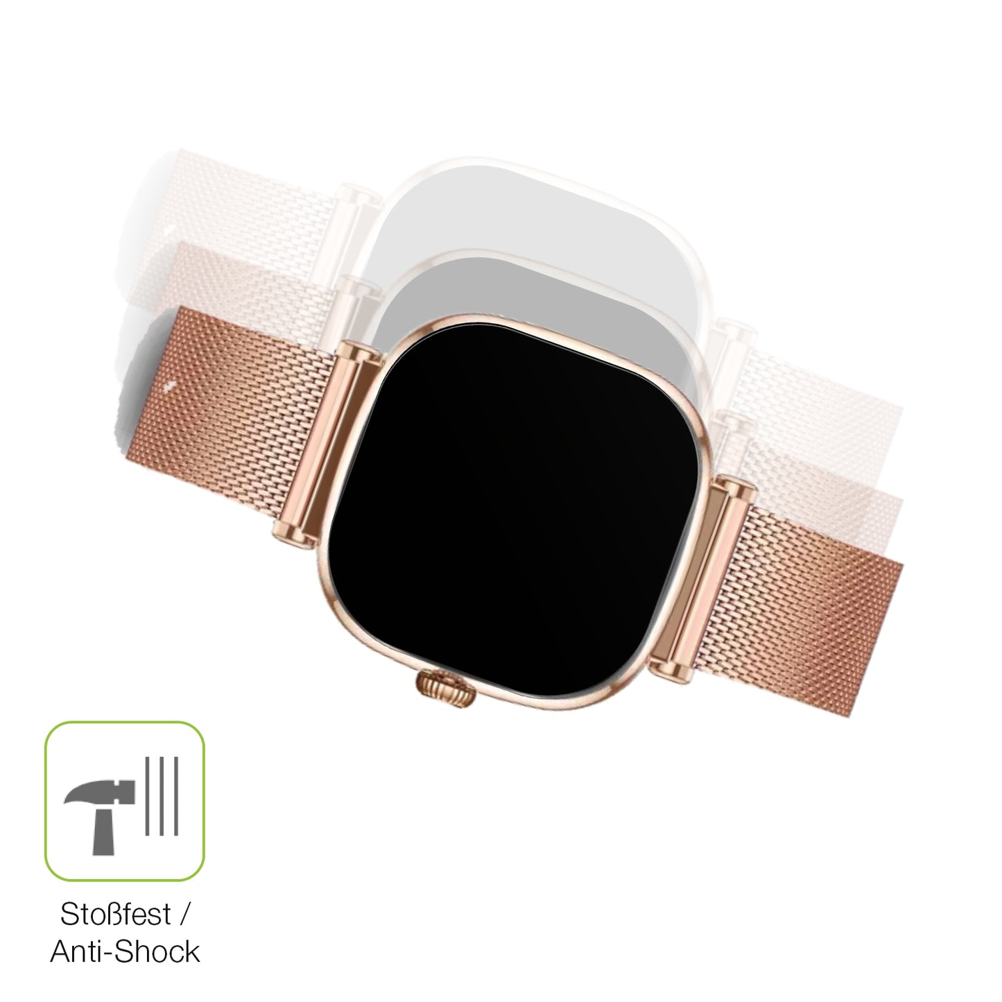 Schutz gegen Kratzer auf dem KSIX Iria Smartwatch 1.7 Zoll Glas durch Schlüssel, Stöße gegen die Tischkante oder Stürze