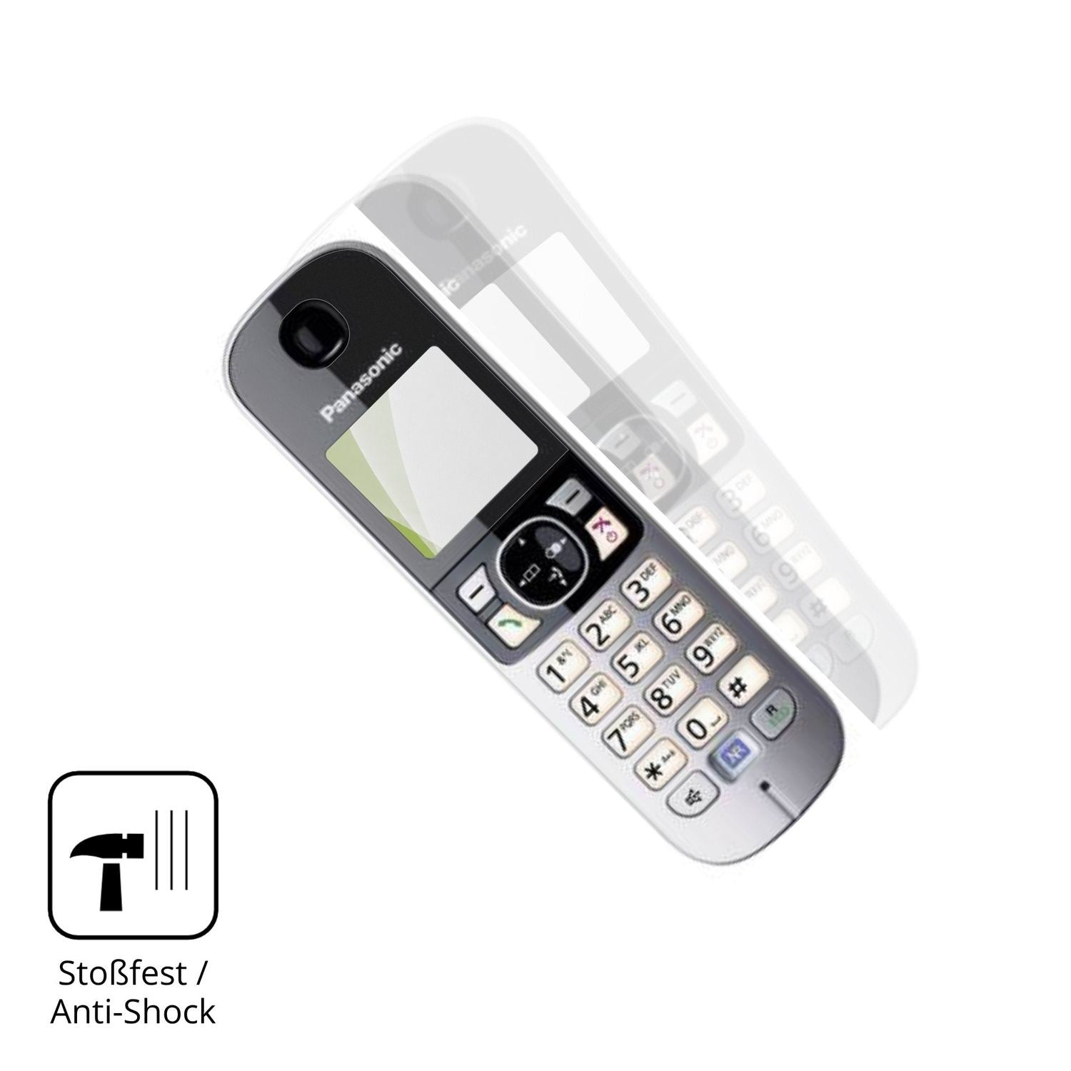 Schutz gegen Kratzer auf dem Panasonic KX-TG6823 Glas durch Schlüssel, Stöße gegen die Tischkante oder Stürze