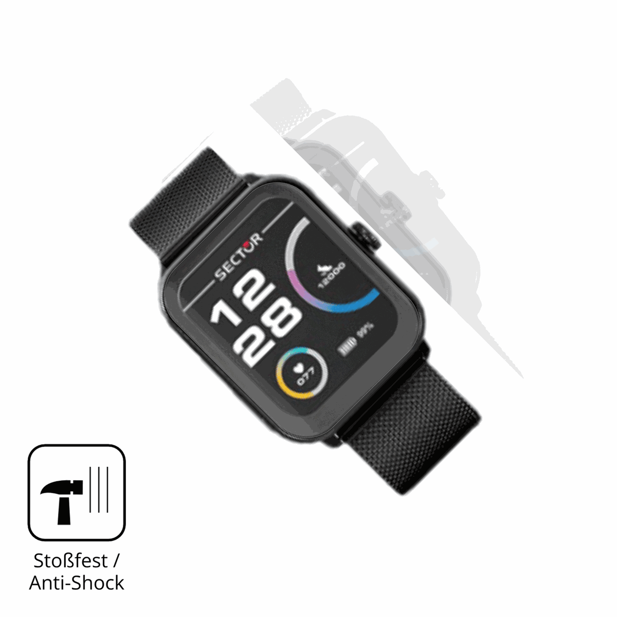 Schutz gegen Kratzer auf dem Sector Smartwatch S-08 Glas durch Schl�ssel, St��e gegen die Tischkante oder St�rze