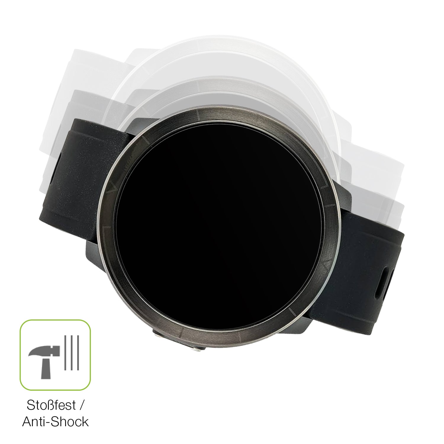 Schutz gegen Kratzer auf dem Watchmark Kardiowatch WM18 Plus Glas durch Schlüssel, Stöße gegen die Tischkante oder Stürze