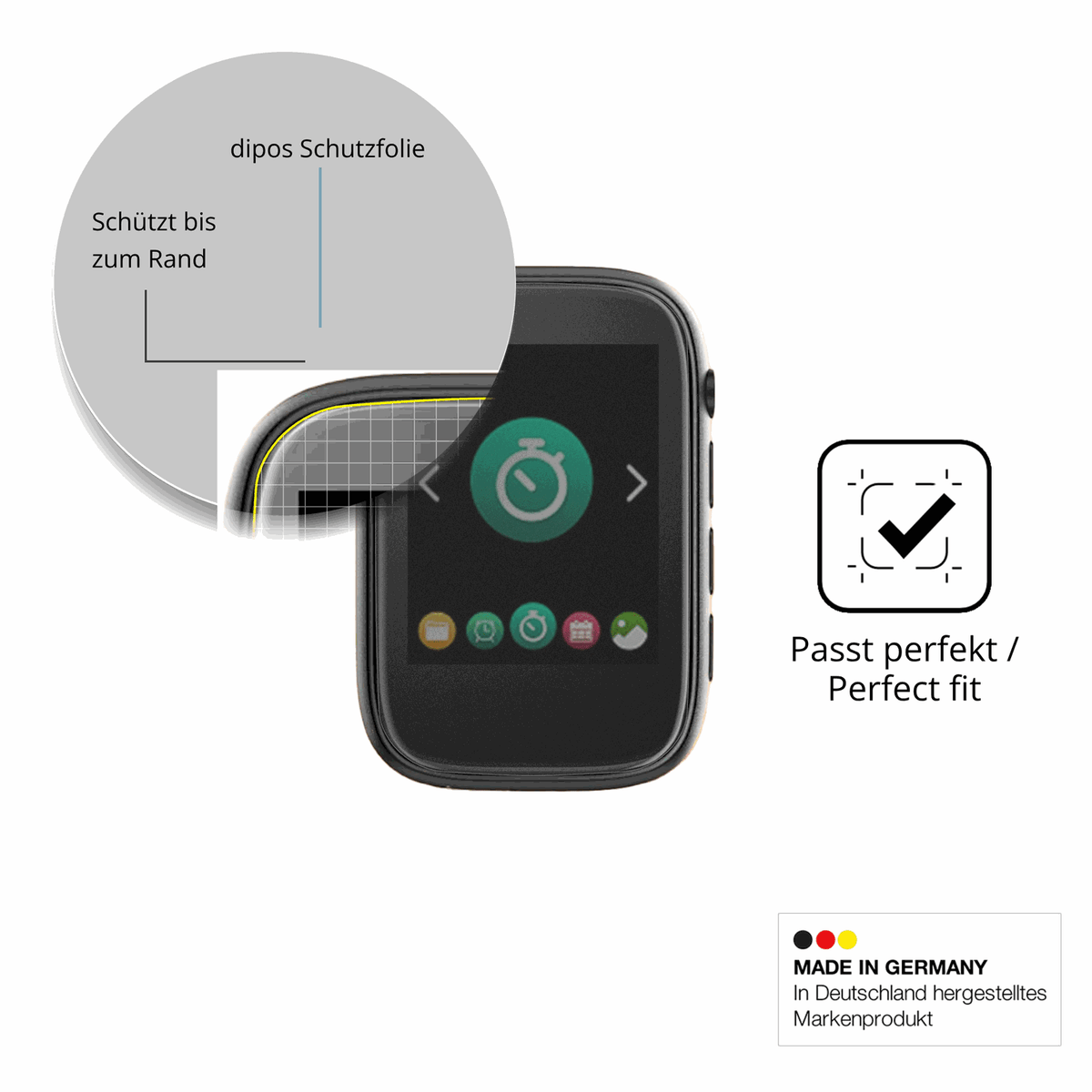 Schutz gegen Kratzer auf dem colorcool A3 MP3-Player Glas durch Schlüssel, Stöße gegen die Tischkante oder Stürze