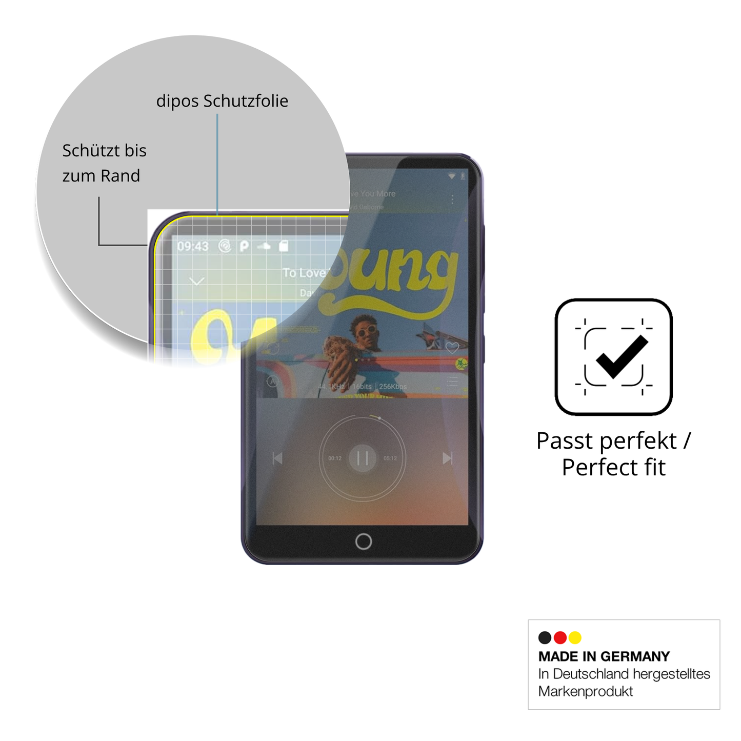 Schutz gegen Kratzer auf dem Fanvace EU-M31 MP3-Player Glas durch Schlüssel, Stöße gegen die Tischkante oder Stürze