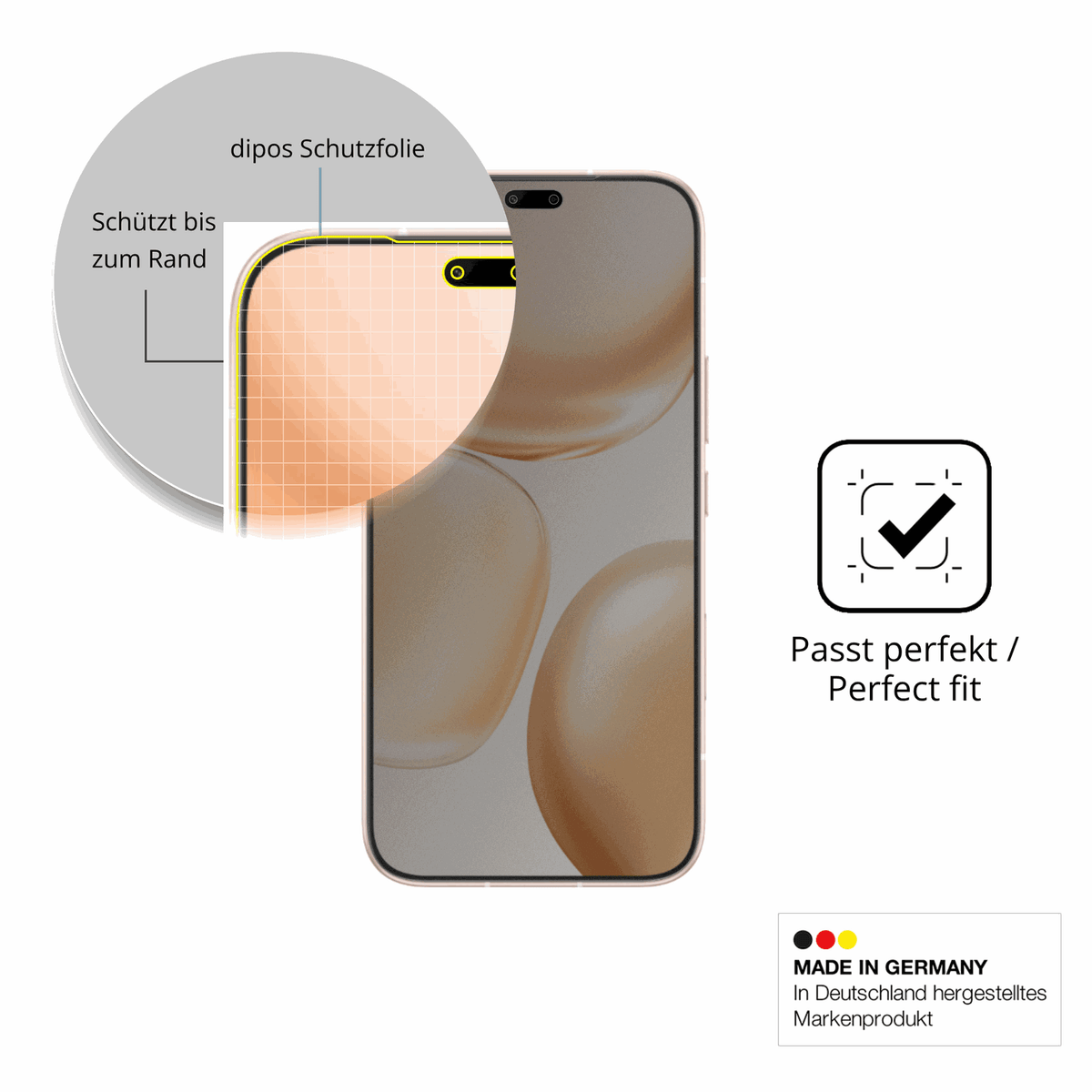 Schutz gegen Kratzer auf dem Honor Play 11 Plus Glas durch Schlüssel, Stöße gegen die Tischkante oder Stürze
