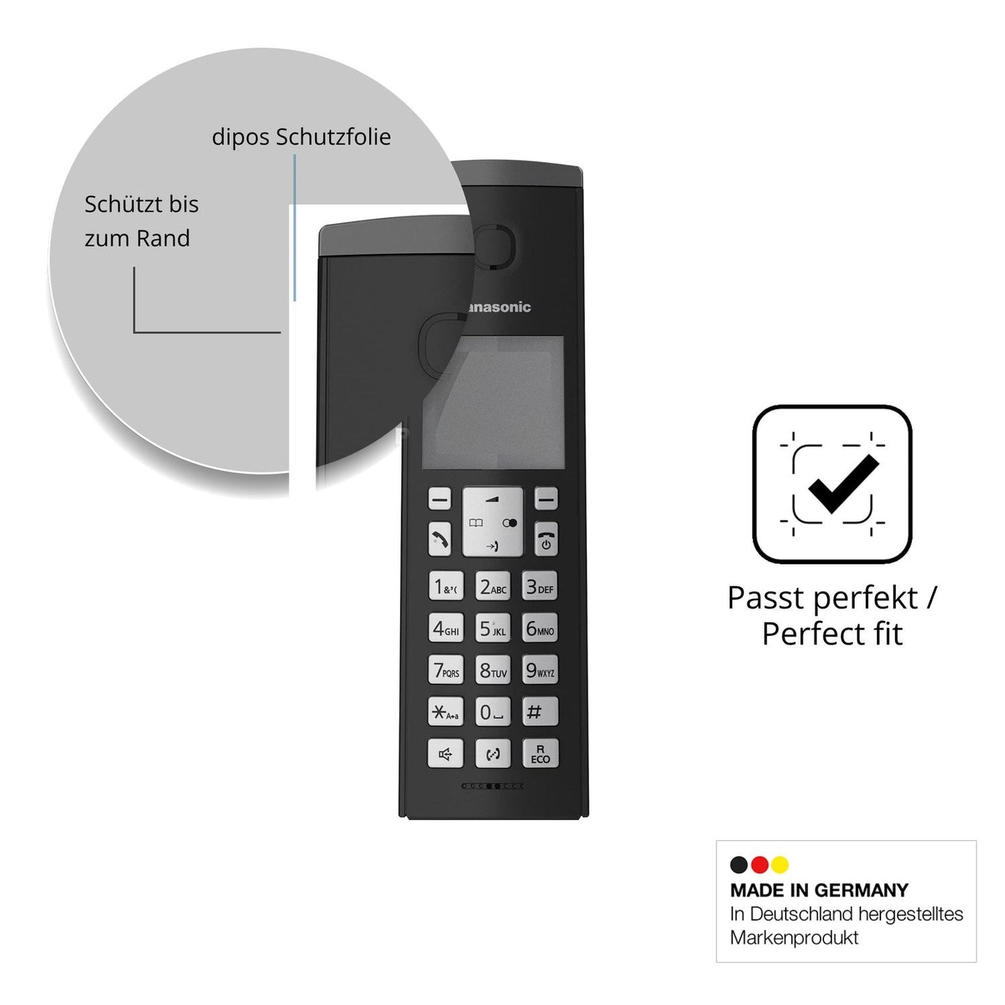 Schutz gegen Kratzer auf dem Panasonic KX-TGK220 Glas durch Schlüssel, Stöße gegen die Tischkante oder Stürze