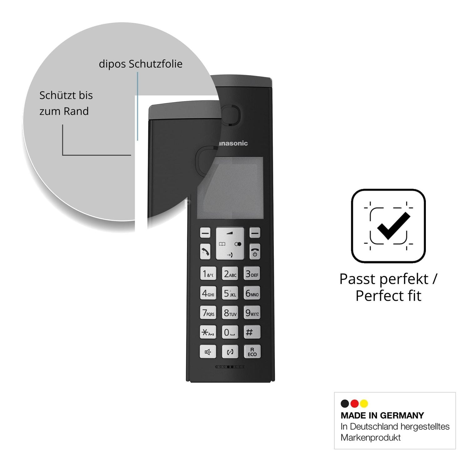 Schutz gegen Kratzer auf dem Panasonic KX-TGK220 Glas durch Schlüssel, Stöße gegen die Tischkante oder Stürze