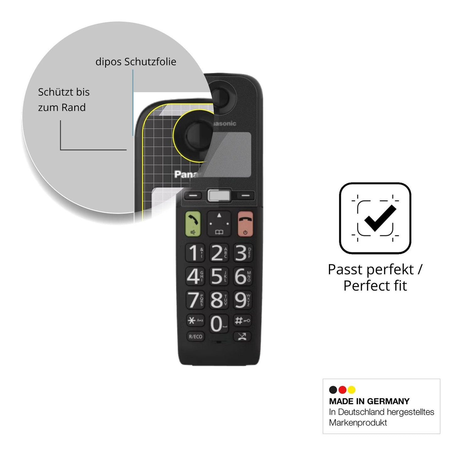 Schutz gegen Kratzer auf dem Panasonic KX-TGU130 Glas durch Schlüssel, Stöße gegen die Tischkante oder Stürze