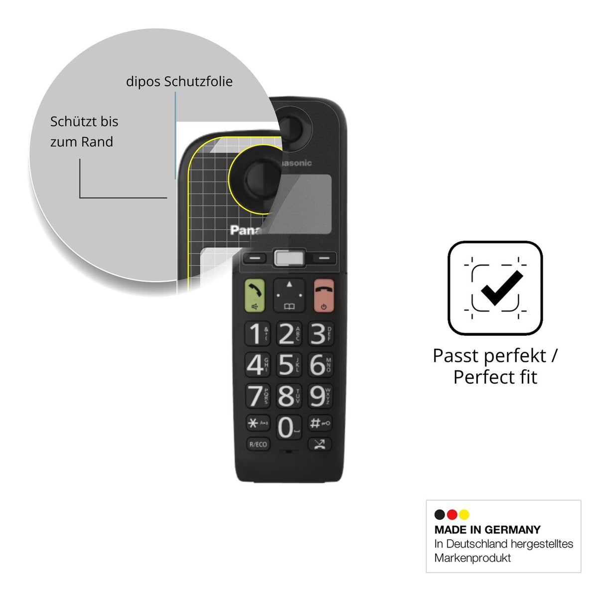 Schutz gegen Kratzer auf dem Panasonic KX-TGU130 Glas durch Schlüssel, Stöße gegen die Tischkante oder Stürze