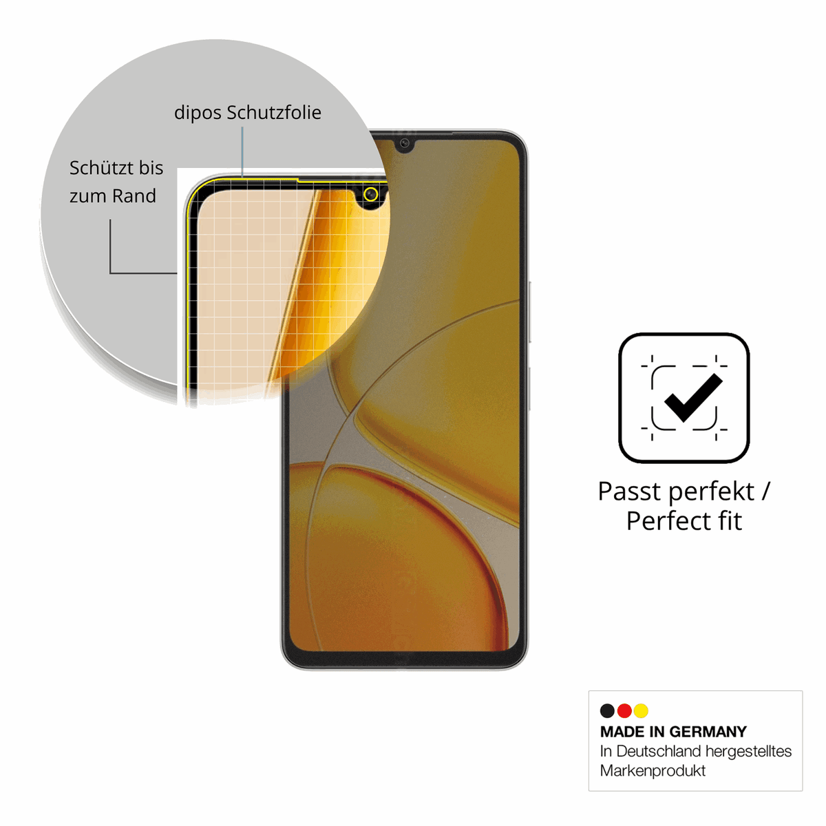 Schutz gegen Kratzer auf dem Vivo Y37 Plus Glas durch Schlüssel, Stöße gegen die Tischkante oder Stürze
