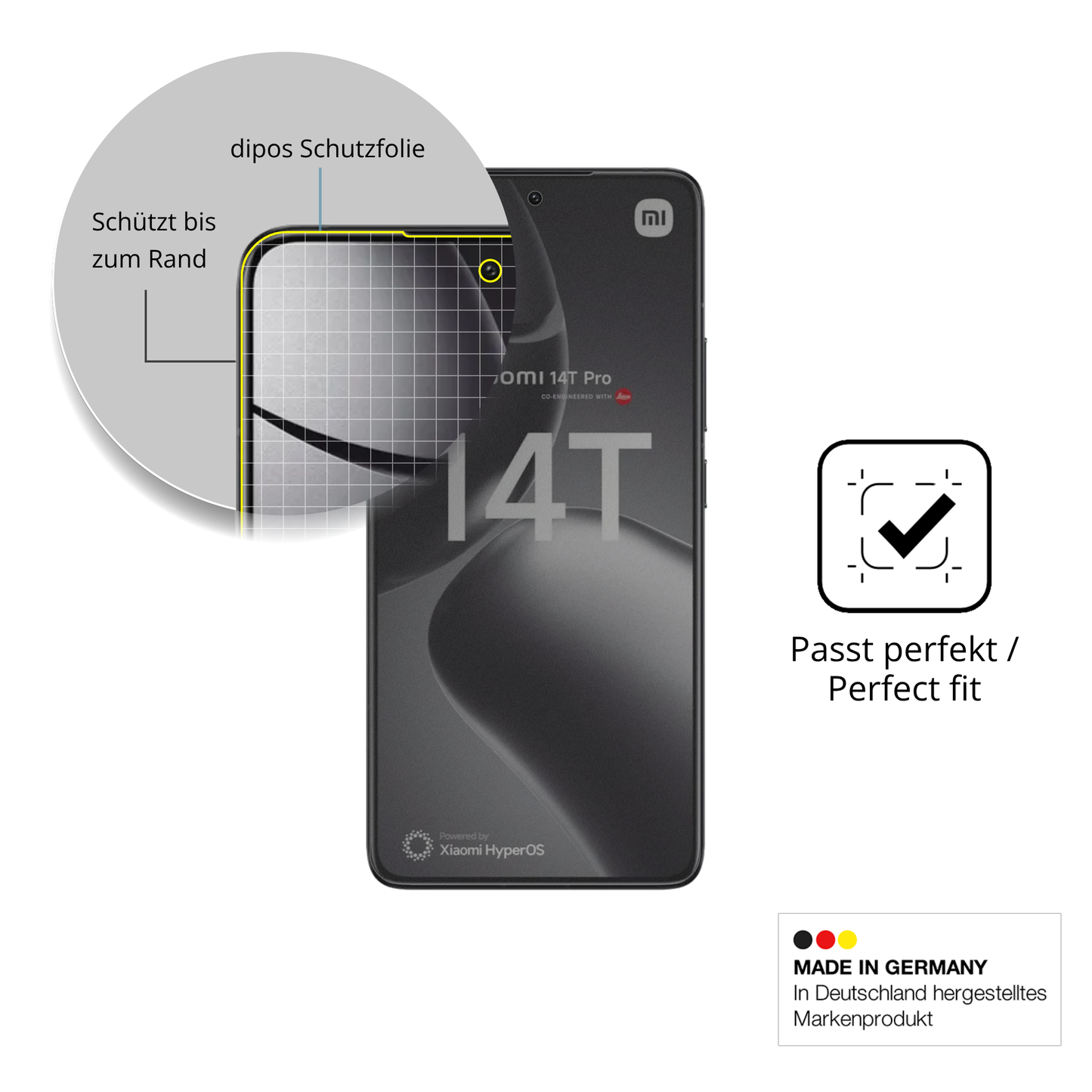 Schutz gegen Kratzer auf dem Xiaomi 14T Pro Glas durch Schlüssel, Stöße gegen die Tischkante oder Stürze