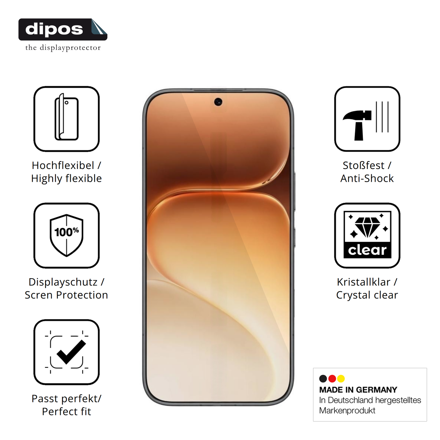 Displayschutz hergestellt in Deutschland, höchste Qualität made in Germany
