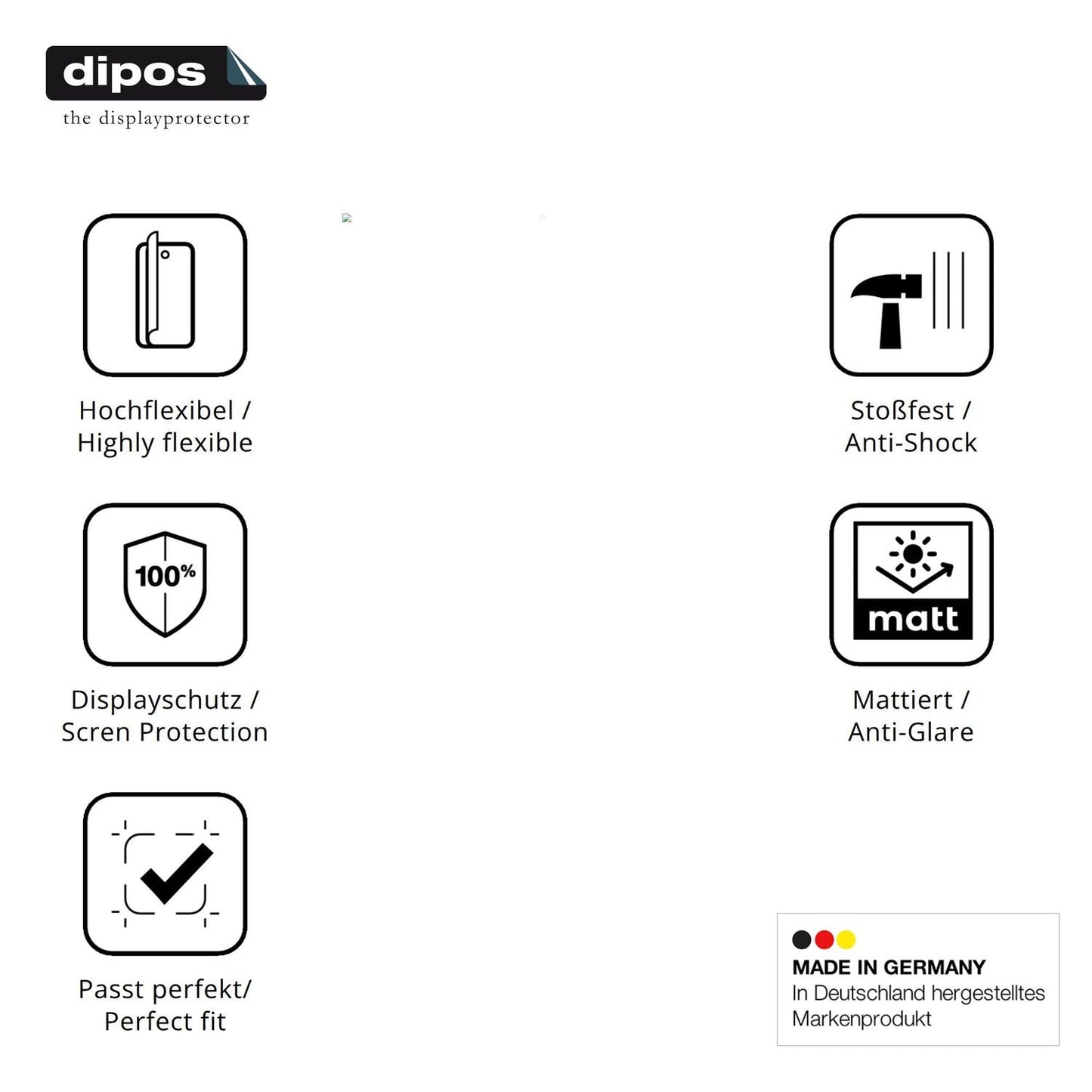 Displayschutz hergestellt in Deutschland, höchste Qualität made in Germany