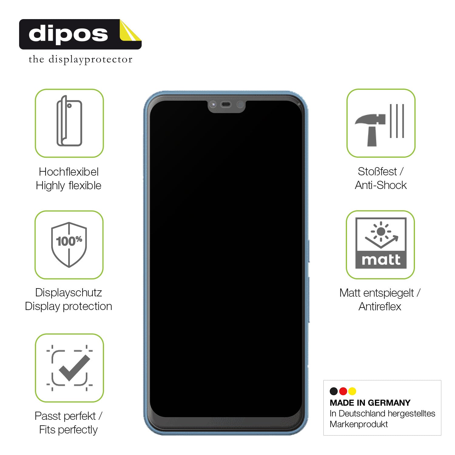 Displayschutz hergestellt in Deutschland, höchste Qualität made in Germany