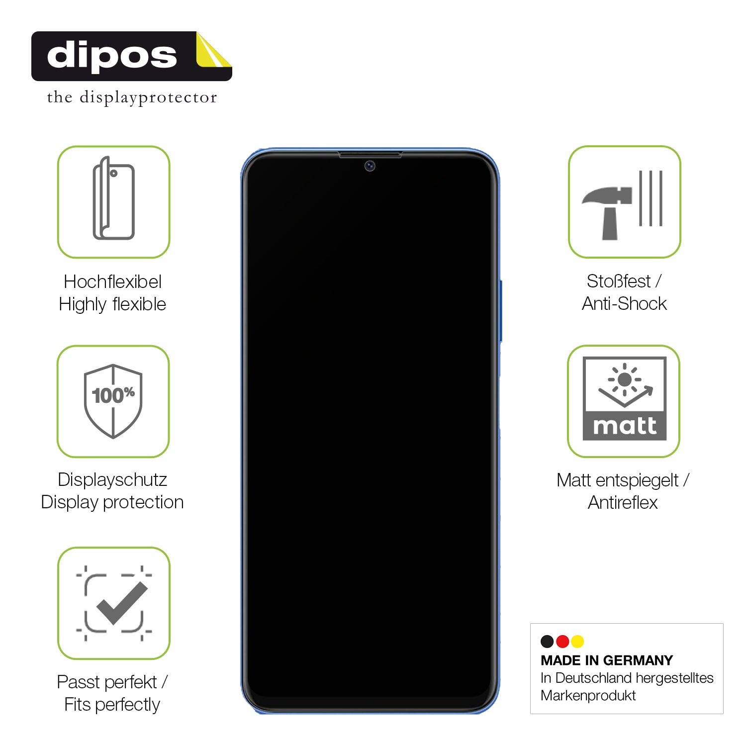 Displayschutz hergestellt in Deutschland, höchste Qualität made in Germany