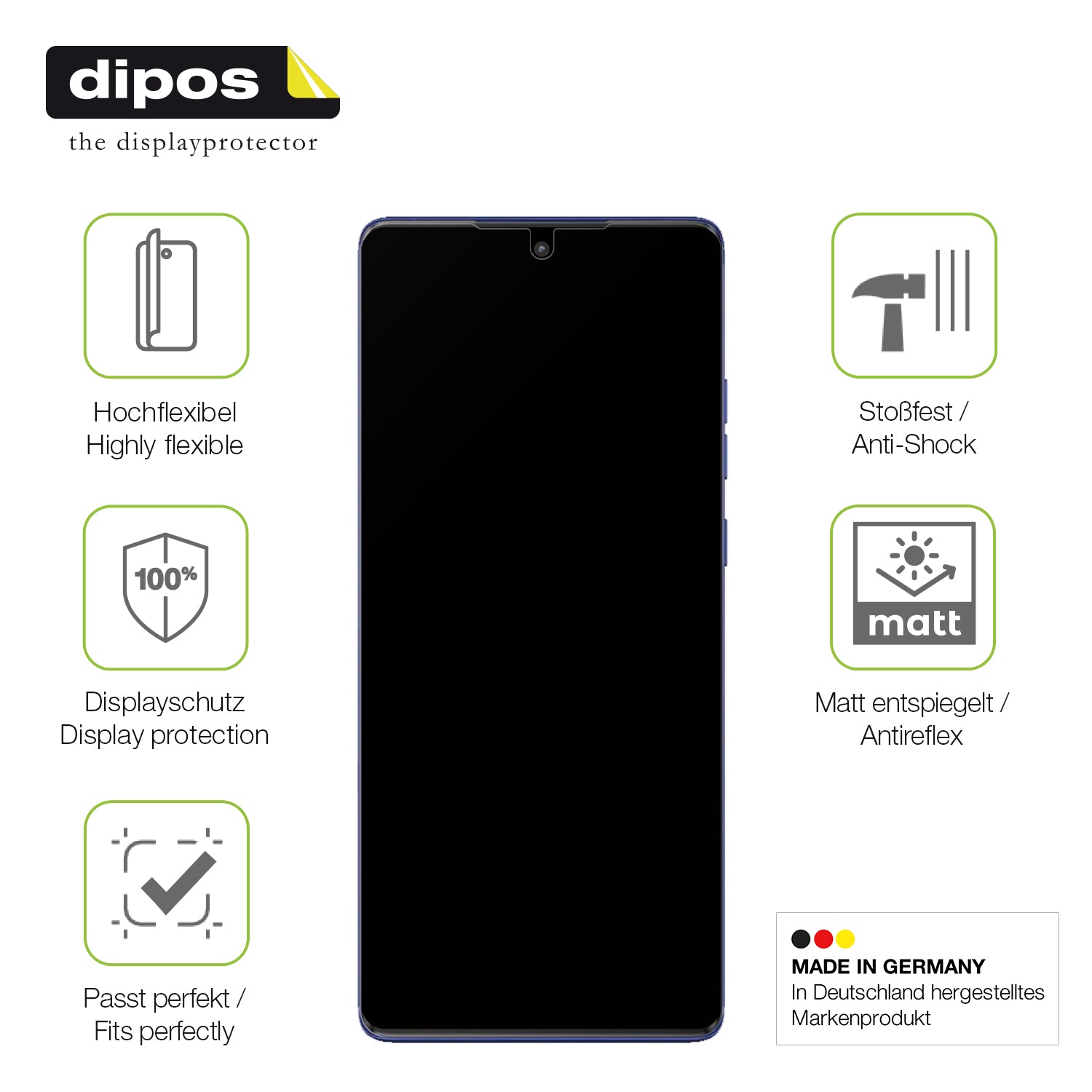 Displayschutz hergestellt in Deutschland, höchste Qualität made in Germany