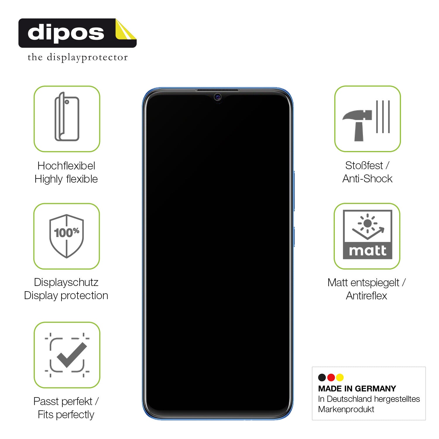Displayschutz hergestellt in Deutschland, höchste Qualität made in Germany