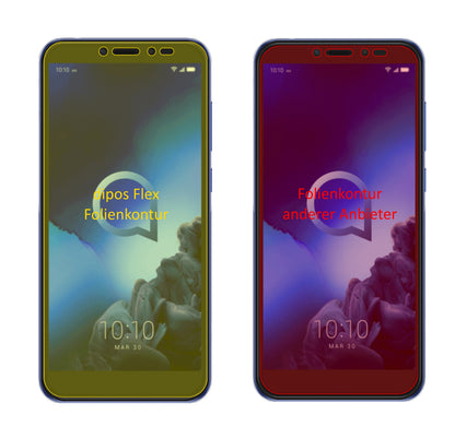 Alcatel1S mit aufgebrachter dipos Displayschutzfolie, glasklare Darstellung ohne Einschränkungen