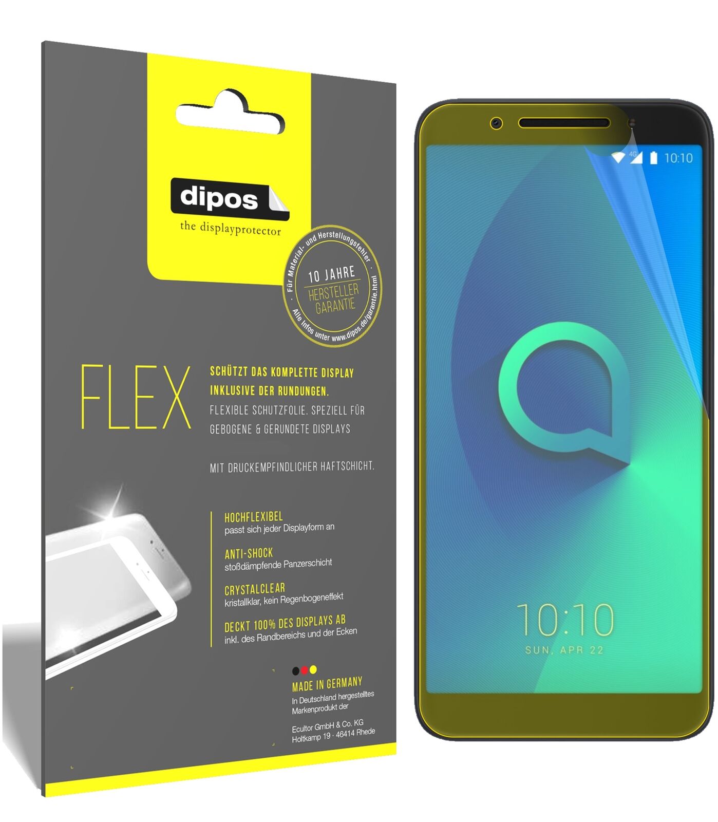 Alcatel3 mit aufgebrachter dipos Displayschutzfolie, glasklare Darstellung ohne Einschränkungen