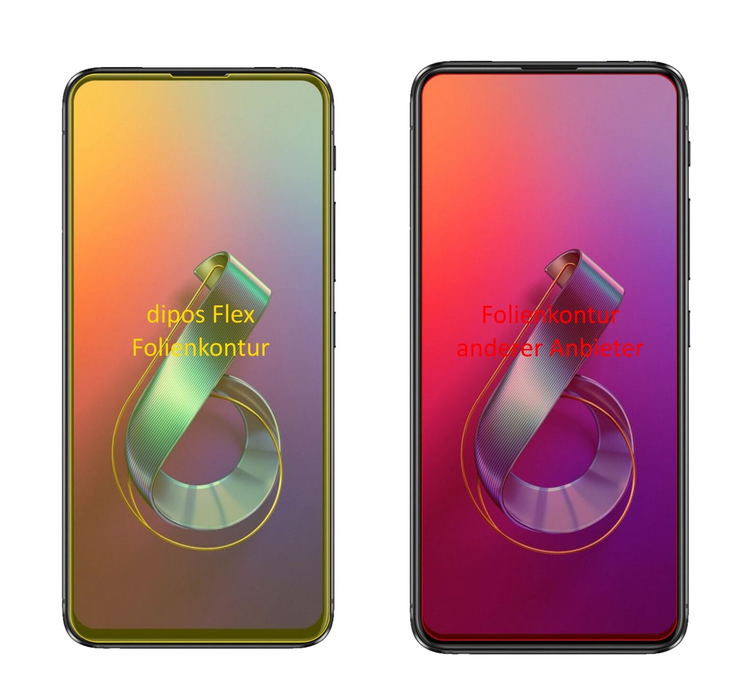 AsusZenfone 6 (ZS630KL) mit aufgebrachter dipos Displayschutzfolie, glasklare Darstellung ohne Einschränkungen