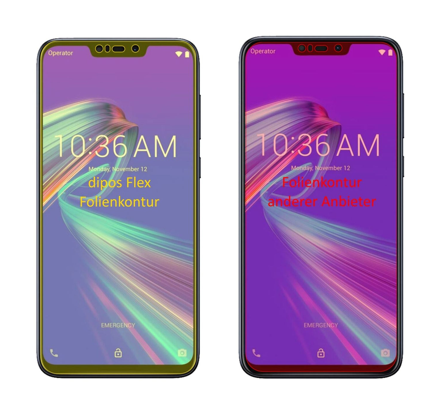 AsusZenFone Max (M2) mit aufgebrachter dipos Displayschutzfolie, glasklare Darstellung ohne Einschränkungen