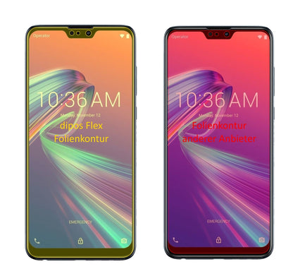 AsusZenFone Max Pro (M2) mit aufgebrachter dipos Displayschutzfolie, glasklare Darstellung ohne Einschränkungen