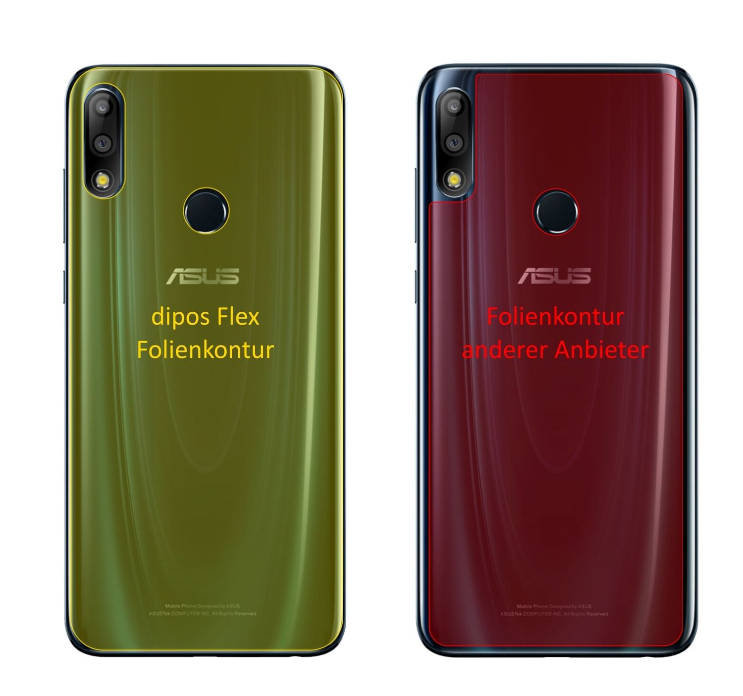 AsusZenFone Max Pro (M2) Rückseite mit aufgebrachter dipos Displayschutzfolie, glasklare Darstellung ohne Einschränkungen