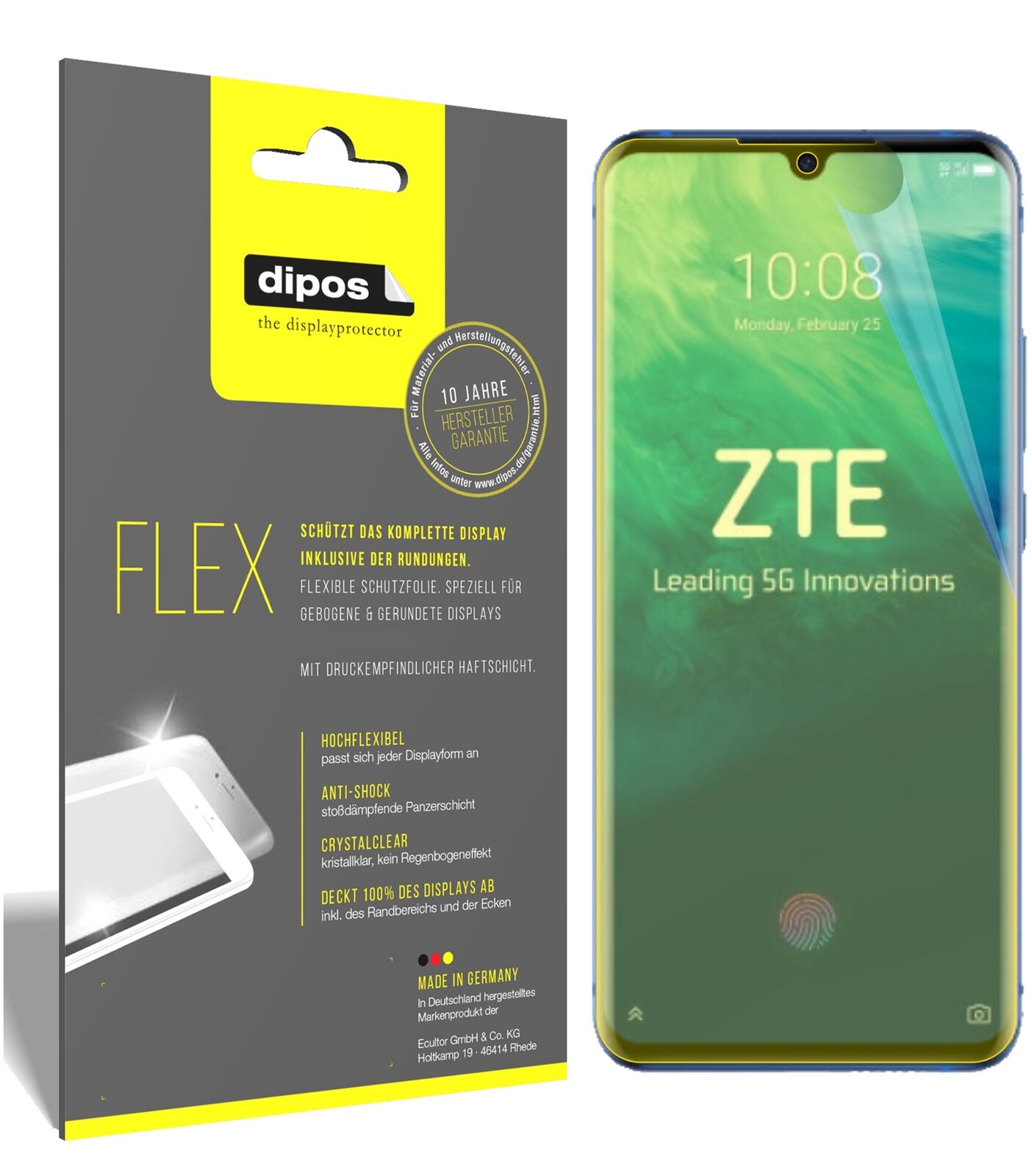 Axon10 Pro mit aufgebrachter dipos Displayschutzfolie, glasklare Darstellung ohne Einschränkungen