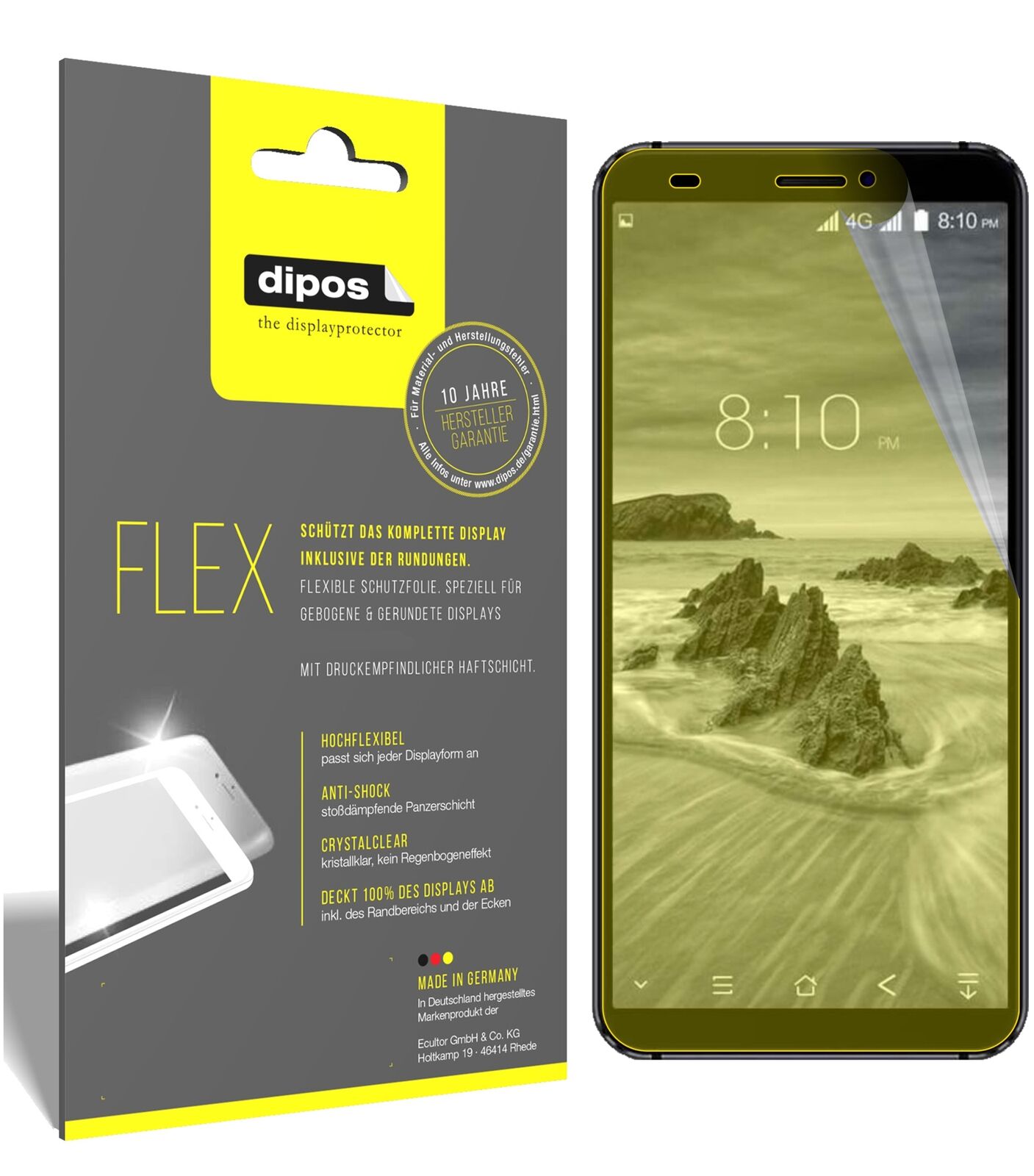 BlackviewS6 mit aufgebrachter dipos Displayschutzfolie, glasklare Darstellung ohne Einschränkungen