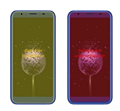 DoogeeX50L mit aufgebrachter dipos Displayschutzfolie, glasklare Darstellung ohne Einschränkungen