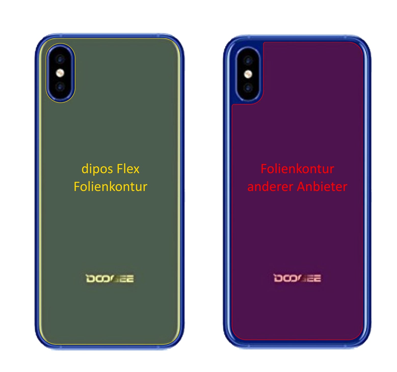 DoogeeX50L Rückseite mit aufgebrachter dipos Displayschutzfolie, glasklare Darstellung ohne Einschränkungen