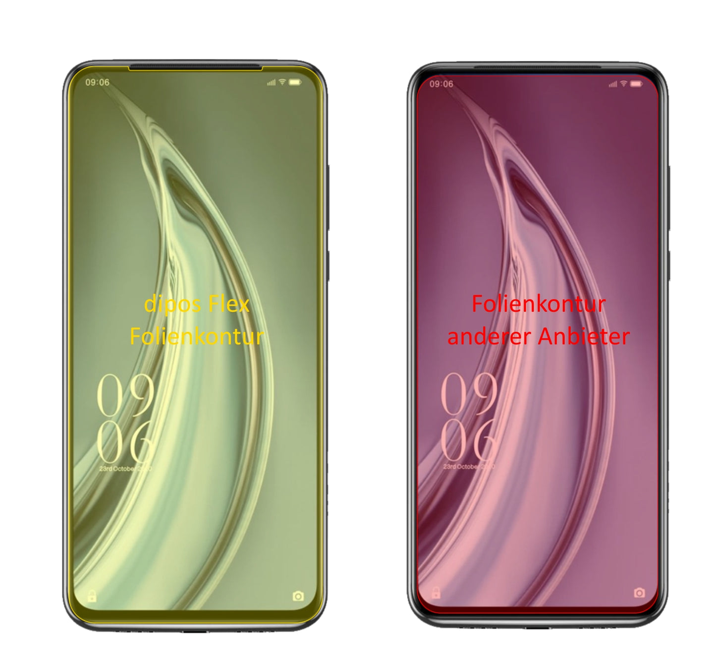ElephonePX Pro mit aufgebrachter dipos Displayschutzfolie, glasklare Darstellung ohne Einschränkungen