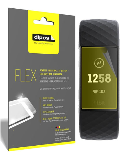 FitbitCharge 3 mit aufgebrachter dipos Displayschutzfolie, glasklare Darstellung ohne Einschränkungen
