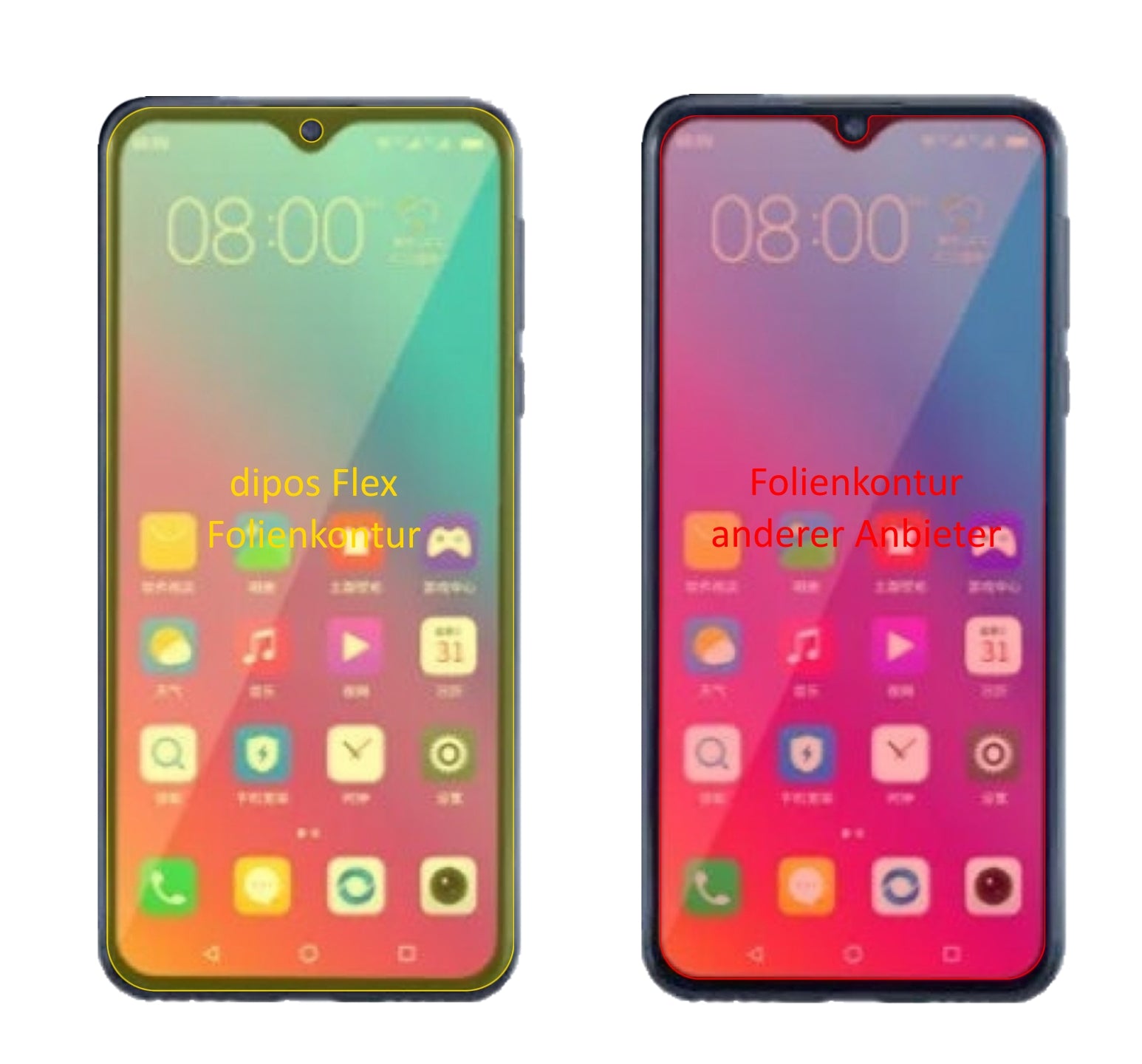 GioneeSteel 5 mit aufgebrachter dipos Displayschutzfolie, glasklare Darstellung ohne Einschränkungen