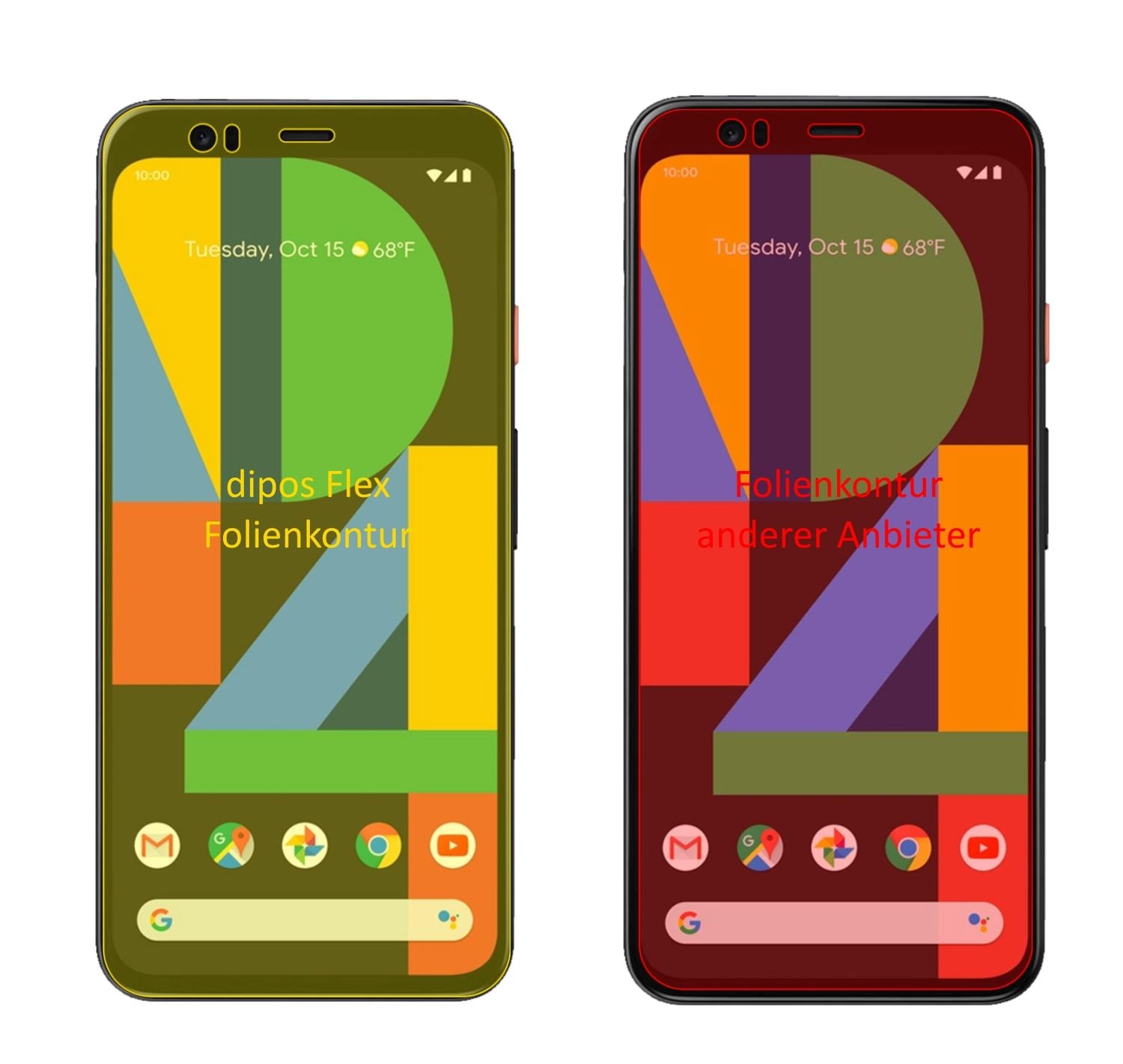 GooglePixel 4 XL mit aufgebrachter dipos Displayschutzfolie, glasklare Darstellung ohne Einschränkungen