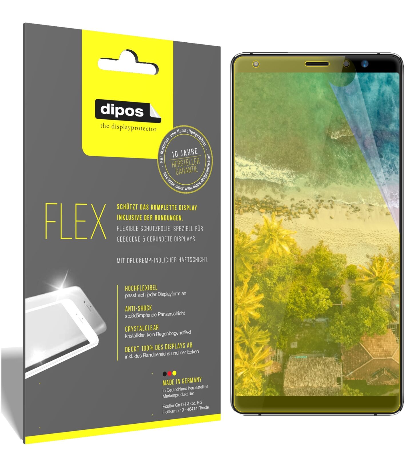 HighscreenPower Five Max 2 mit aufgebrachter dipos Displayschutzfolie, glasklare Darstellung ohne Einschränkungen