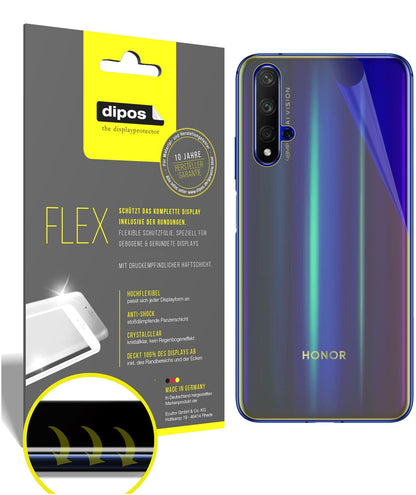 Honor20 Pro Rückseite mit aufgebrachter dipos Displayschutzfolie, glasklare Darstellung ohne Einschränkungen