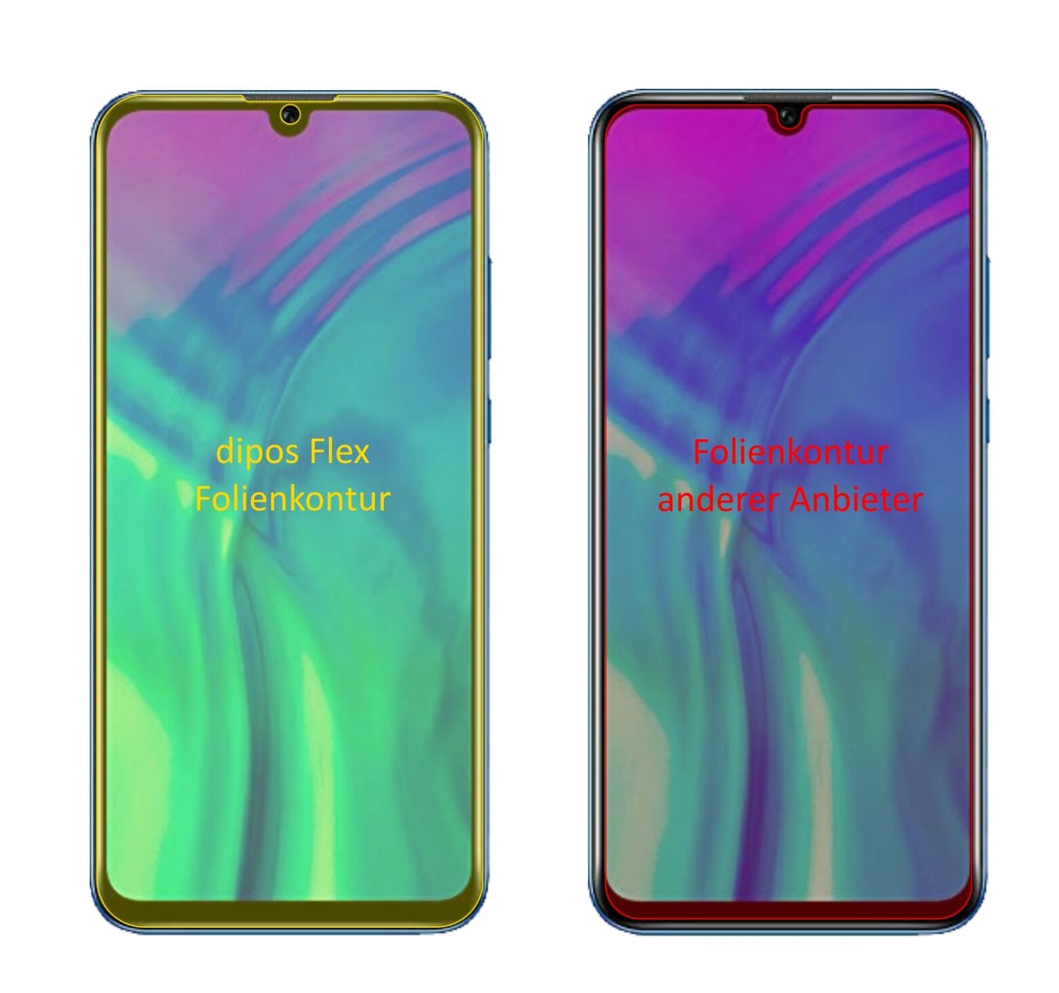Honor20 lite mit aufgebrachter dipos Displayschutzfolie, glasklare Darstellung ohne Einschränkungen
