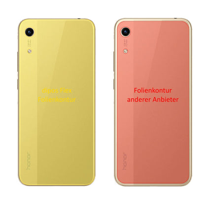Honor8A Rückseite mit aufgebrachter dipos Displayschutzfolie, glasklare Darstellung ohne Einschränkungen