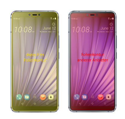 HTCU19e mit aufgebrachter dipos Displayschutzfolie, glasklare Darstellung ohne Einschränkungen