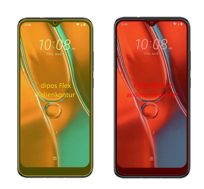 HTCWildfire E2 mit aufgebrachter dipos Displayschutzfolie, glasklare Darstellung ohne Einschränkungen