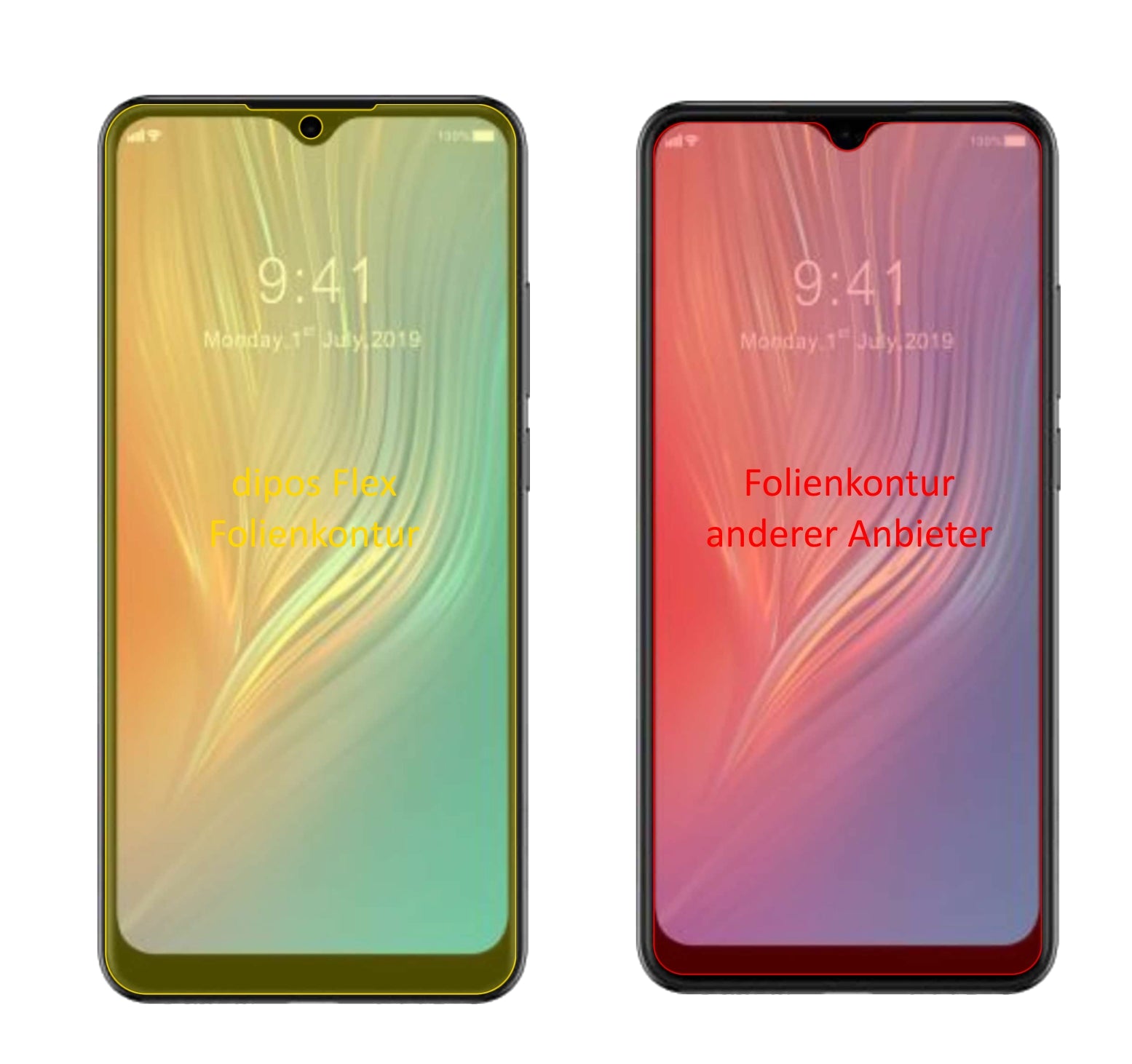 HTCWildfire X mit aufgebrachter dipos Displayschutzfolie, glasklare Darstellung ohne Einschränkungen