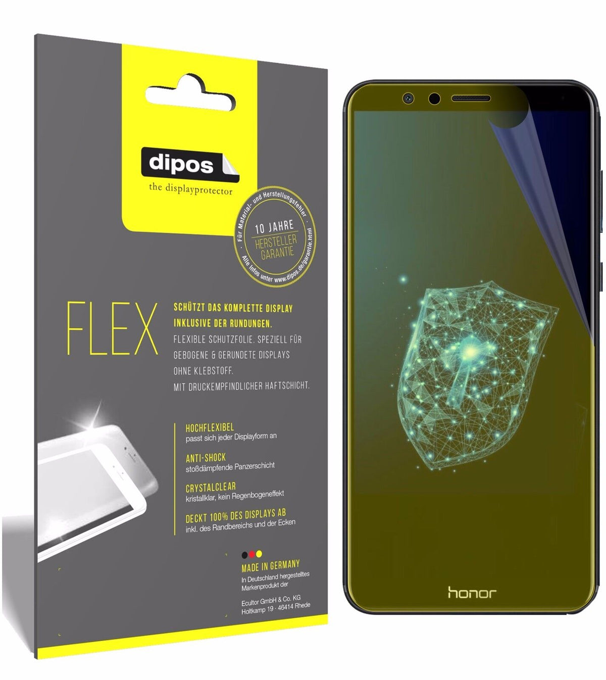 HuaweiHonor 7X mit aufgebrachter dipos Displayschutzfolie, glasklare Darstellung ohne Einschränkungen