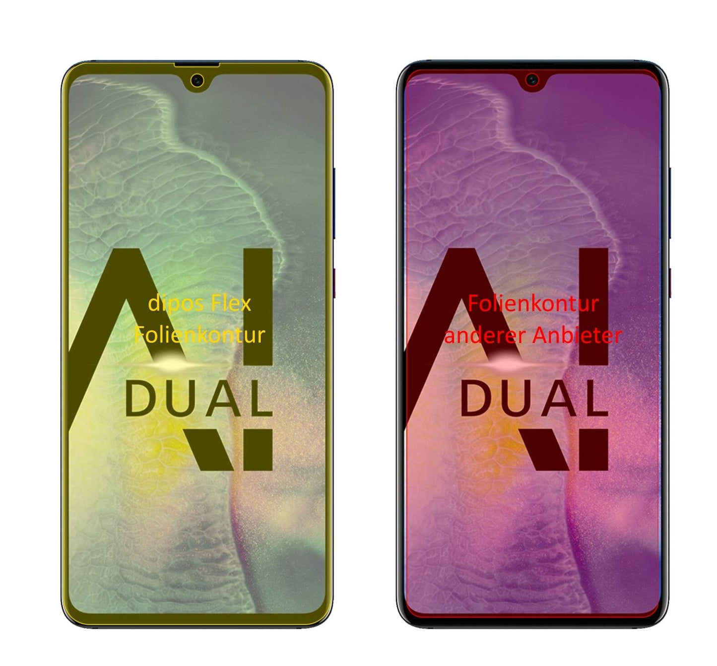 HuaweiMate 20 mit aufgebrachter dipos Displayschutzfolie, glasklare Darstellung ohne Einschränkungen