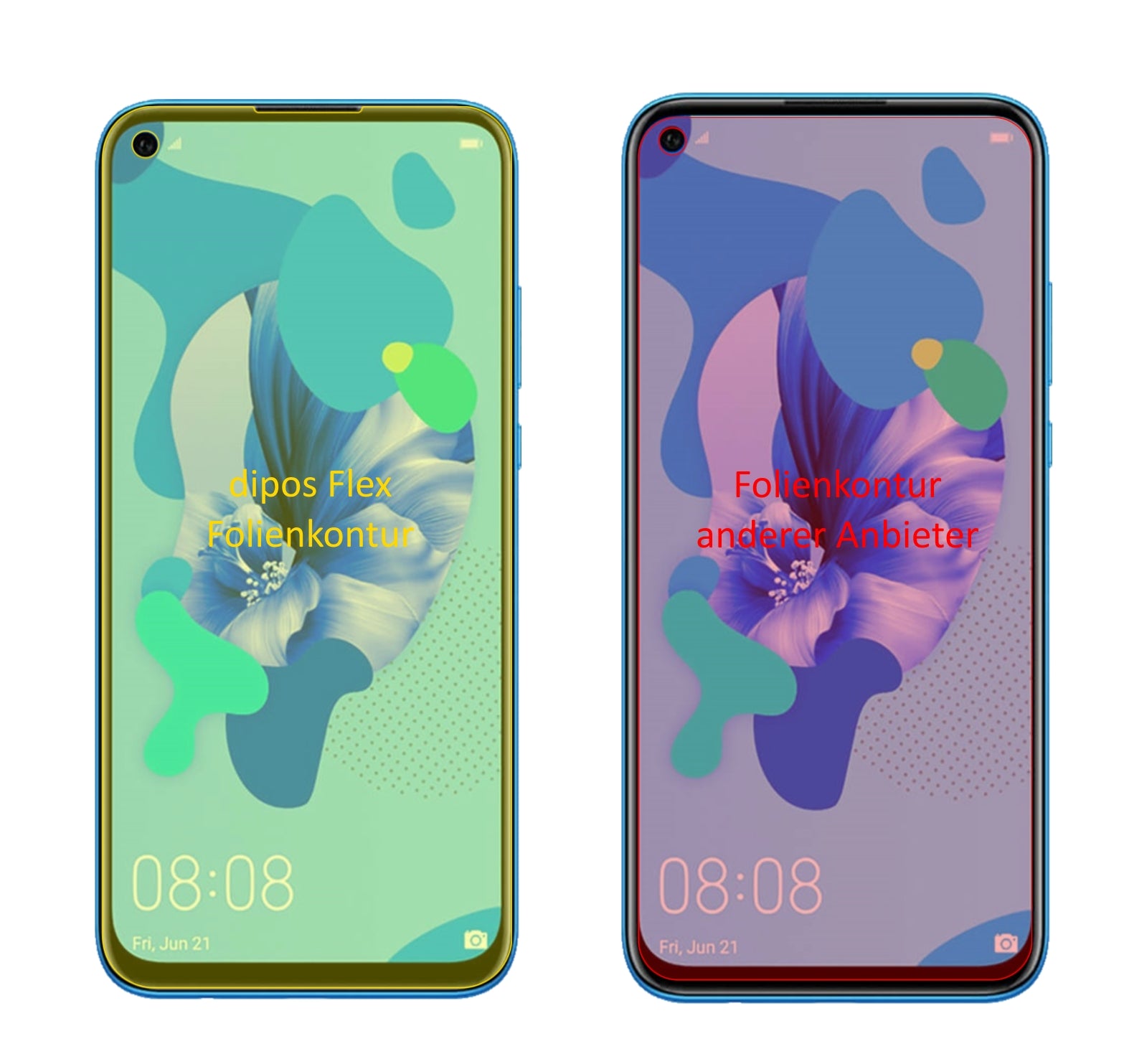 Huaweinova 5i mit aufgebrachter dipos Displayschutzfolie, glasklare Darstellung ohne Einschränkungen