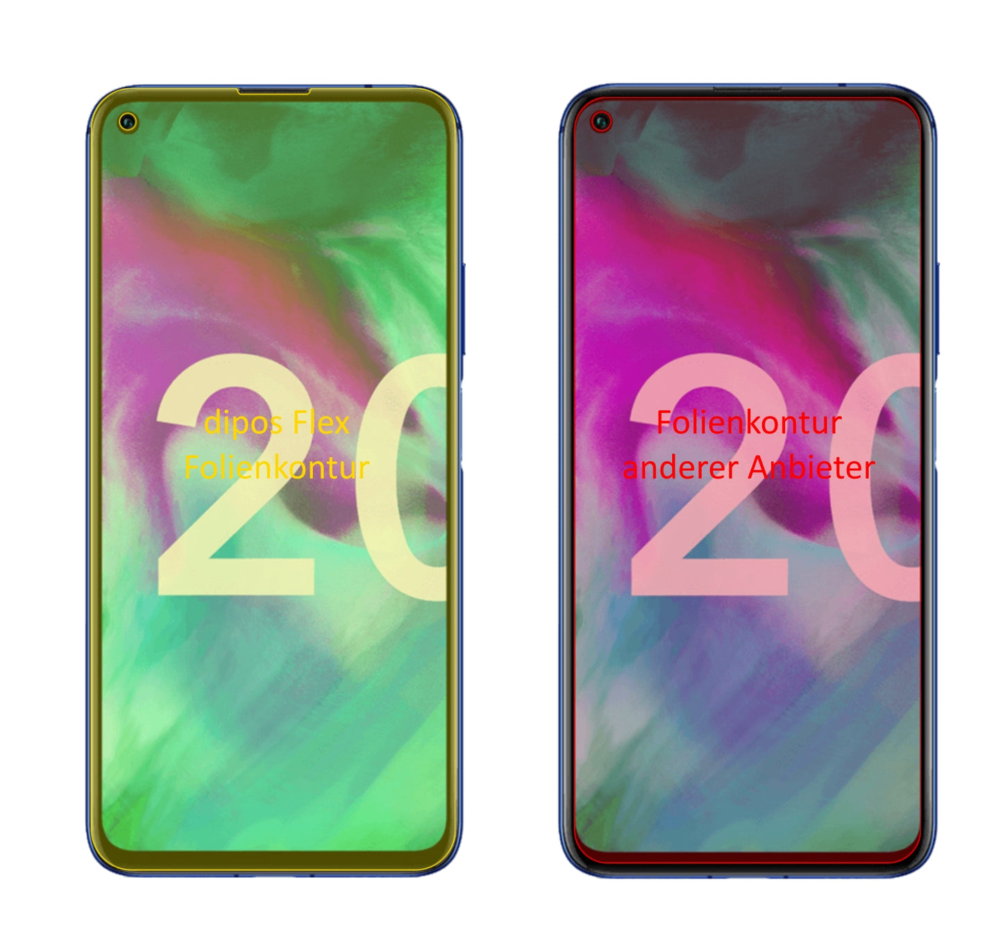 Honor20S mit aufgebrachter dipos Displayschutzfolie, glasklare Darstellung ohne Einschränkungen